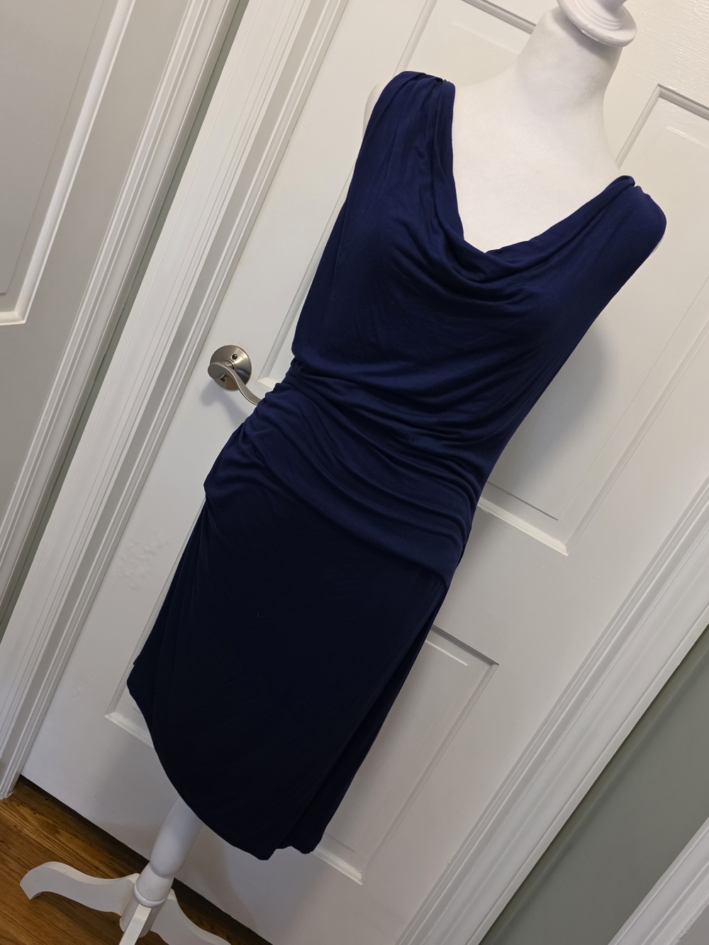 NWT Red Saks Fifth Avenue Navy Draped Cowl Neck Mini Dress Ret. $123